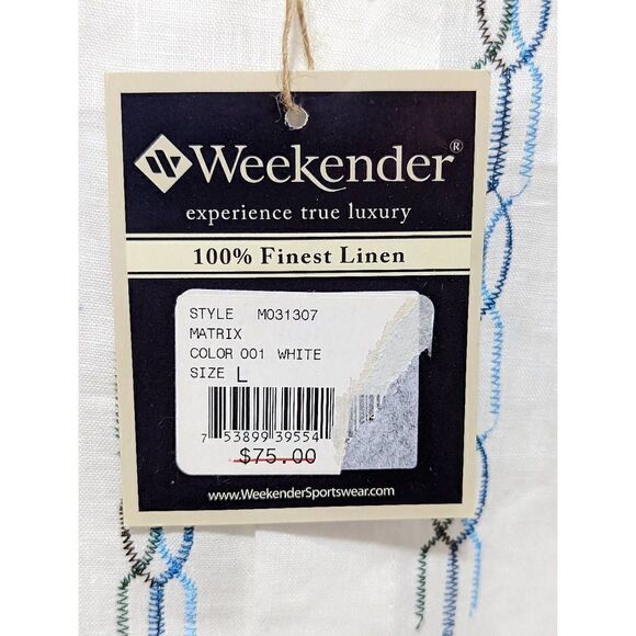 Weekender Men’s White Linen Button-Up Short Sleeve Shirt Size Large - Picture 3 of 5